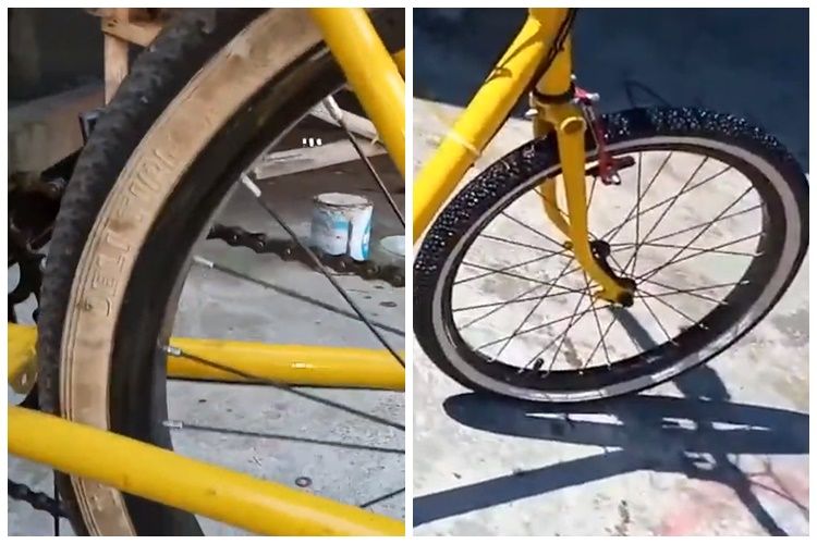 Modal Rp5.000, cara bapak muda bersihkan ban sepeda ini ampuh bikin kinclong lagi pakai 1 bahan&nbsp;dapur