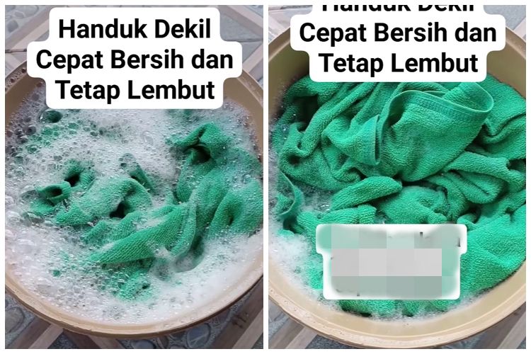 Bukan pakai detergen, trik wanita cuci handuk kasar ini bikin lembut lagi cuma andalkan 3 bahan dapur