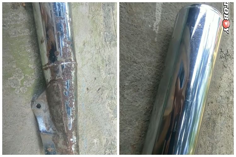 Bukan diamplas dan dicat ulang, ini trik hilangkan karat di knalpot motor pakai 1 bahan&nbsp;dapur