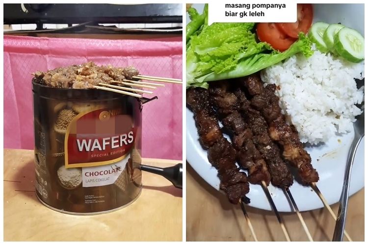 Kreasi bapak-bapak bakar sate pakai toples wafer ini nyeleneh tapi irit tenaga, begini tutorialnya
