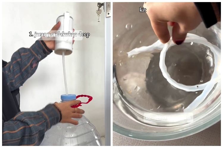 Tak perlu sabun cuci piring, ini trik bersihkan selang pompa galon agar kesat pakai 2 bahan&nbsp;dapur